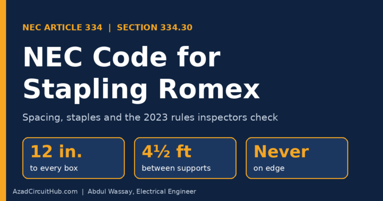 NEC code for stapling Romex showing 12 inch and 4.5 foot support spacing